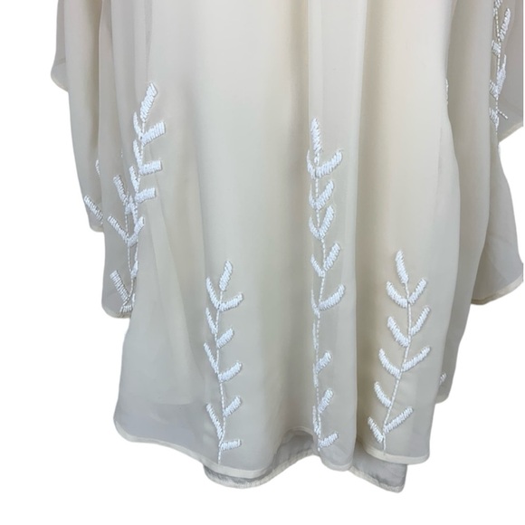 Free People Beaded Pointed Cape Drape Mini Dress Chiffon Sheer Cream Small - Picture 10 of 14